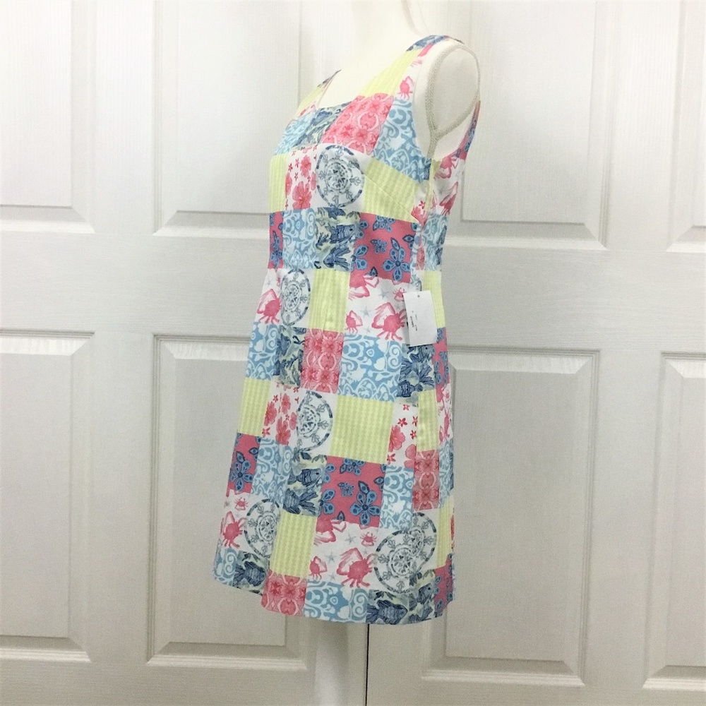 Kaeli Smith Resort Wear Sleeveless Patchwork Print Shift Dress. - Picture 4 of 11